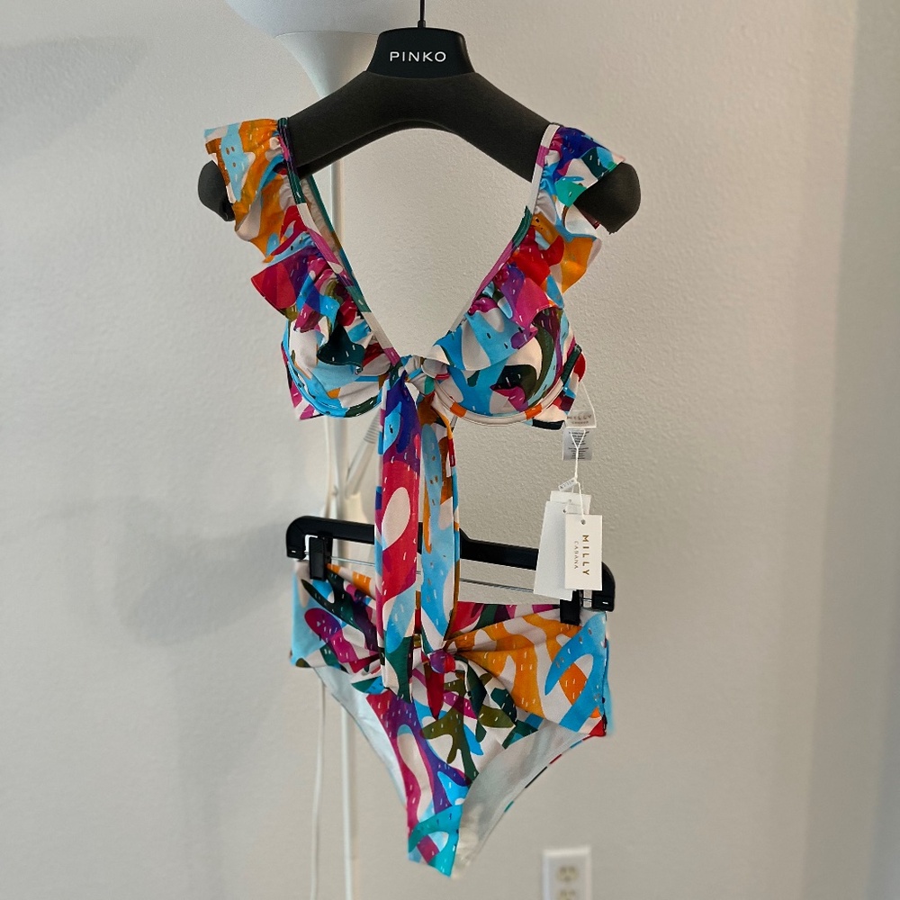 MILLY Cabana Under the Sea Underwire Bikini Top & Bottom Swimsuit Size M, NWT